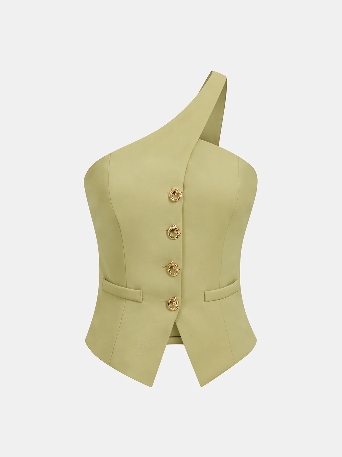 Metal Detail One-Shoulder Asymmetric Vest - Image 2