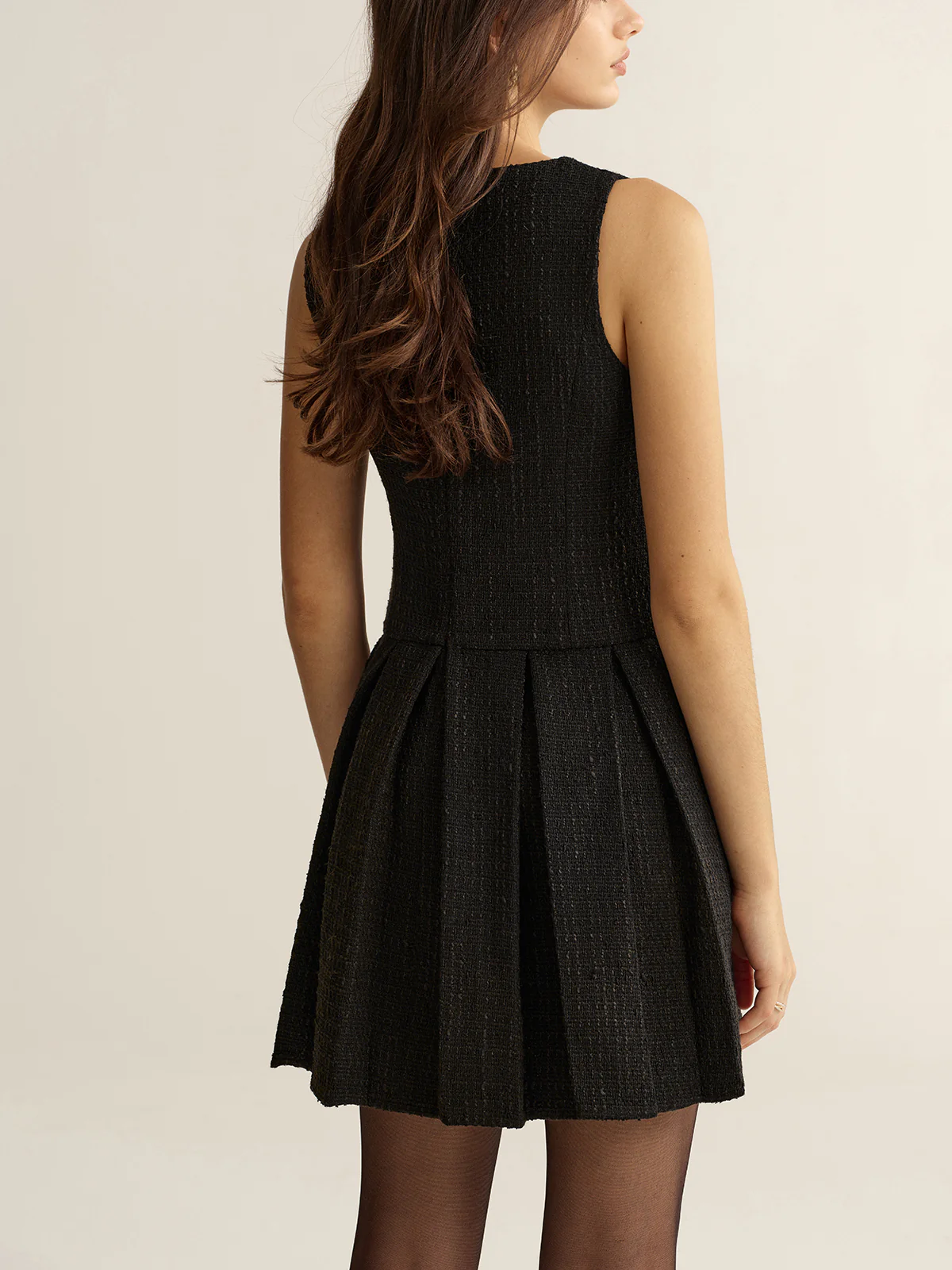 Metal Detail Tweed Pleated Mini Dress - Image 5
