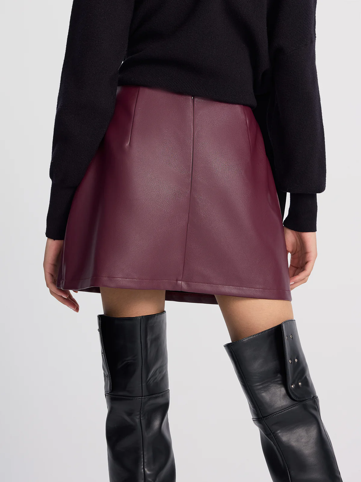 Metal-Detailed Faux Leather Wrap Mini Skirt - Image 6