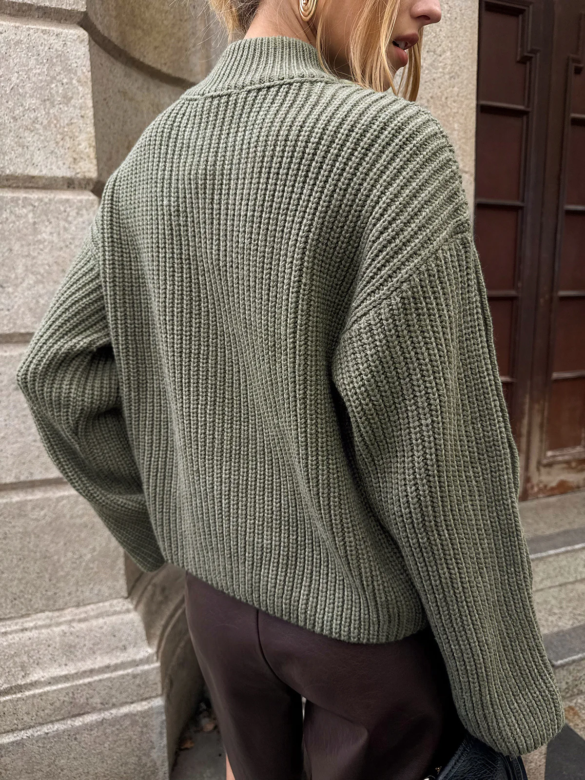 Mock Neck Button-Detail Sleeve Sweater - Image 6