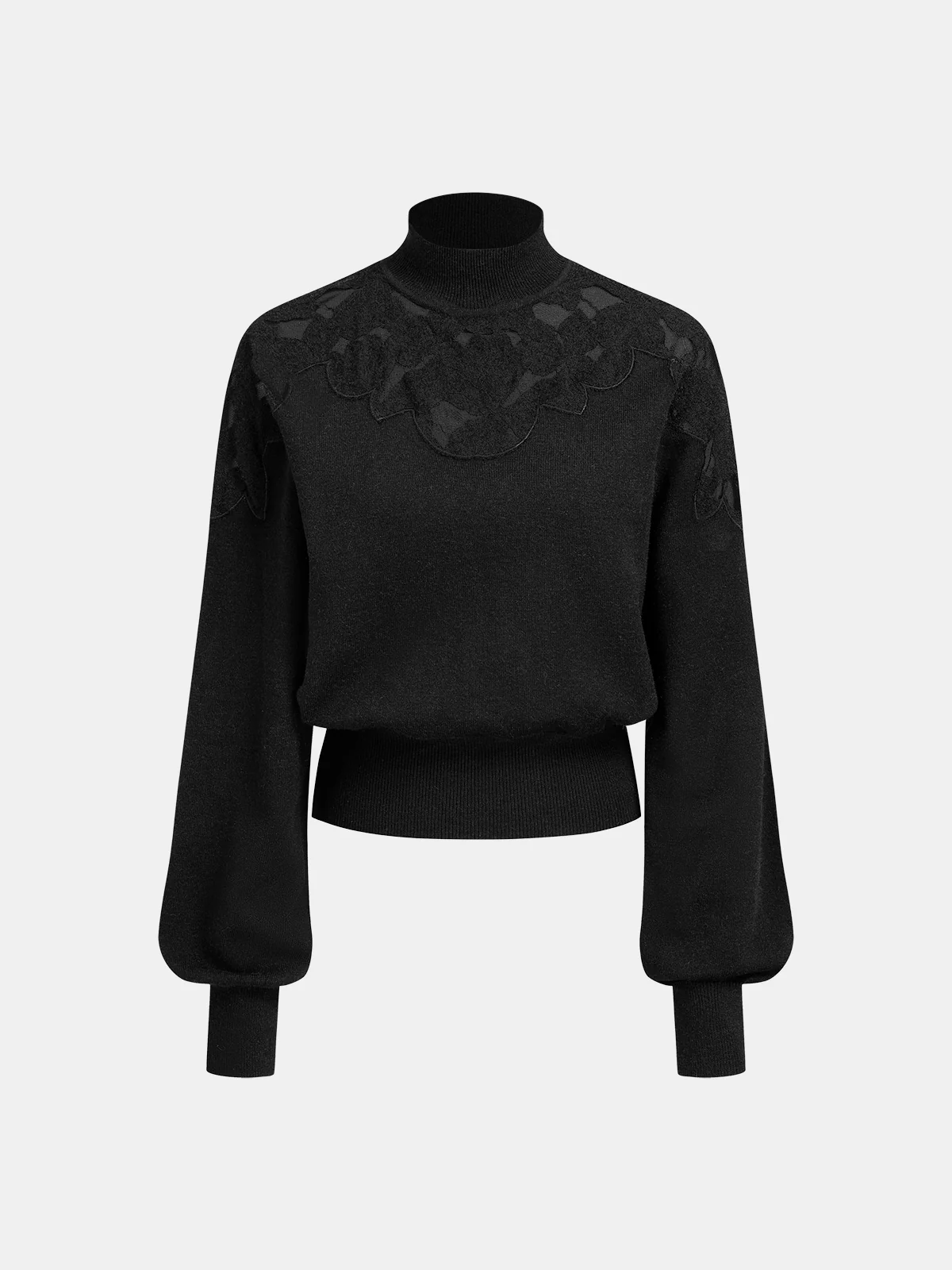 Mock Neck Lace Panel Sweater - Image 2
