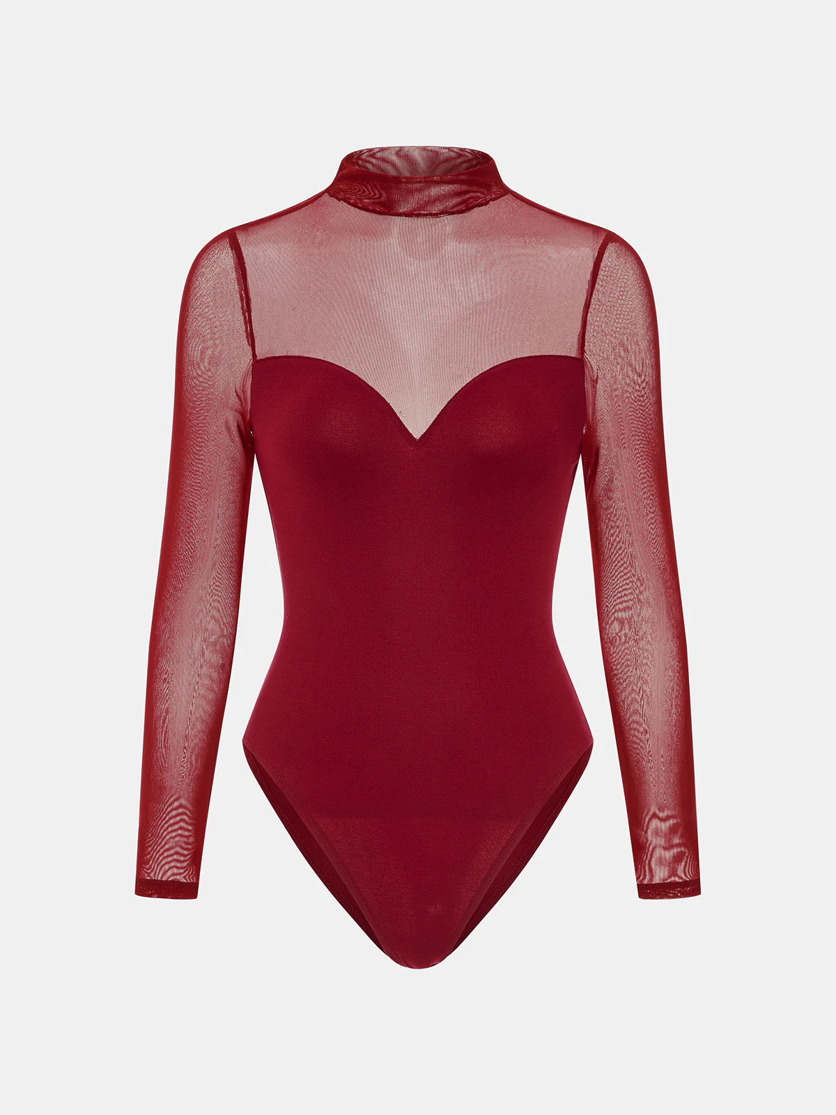 Mock Neck Mesh Panel Sweetheart Bodysuit