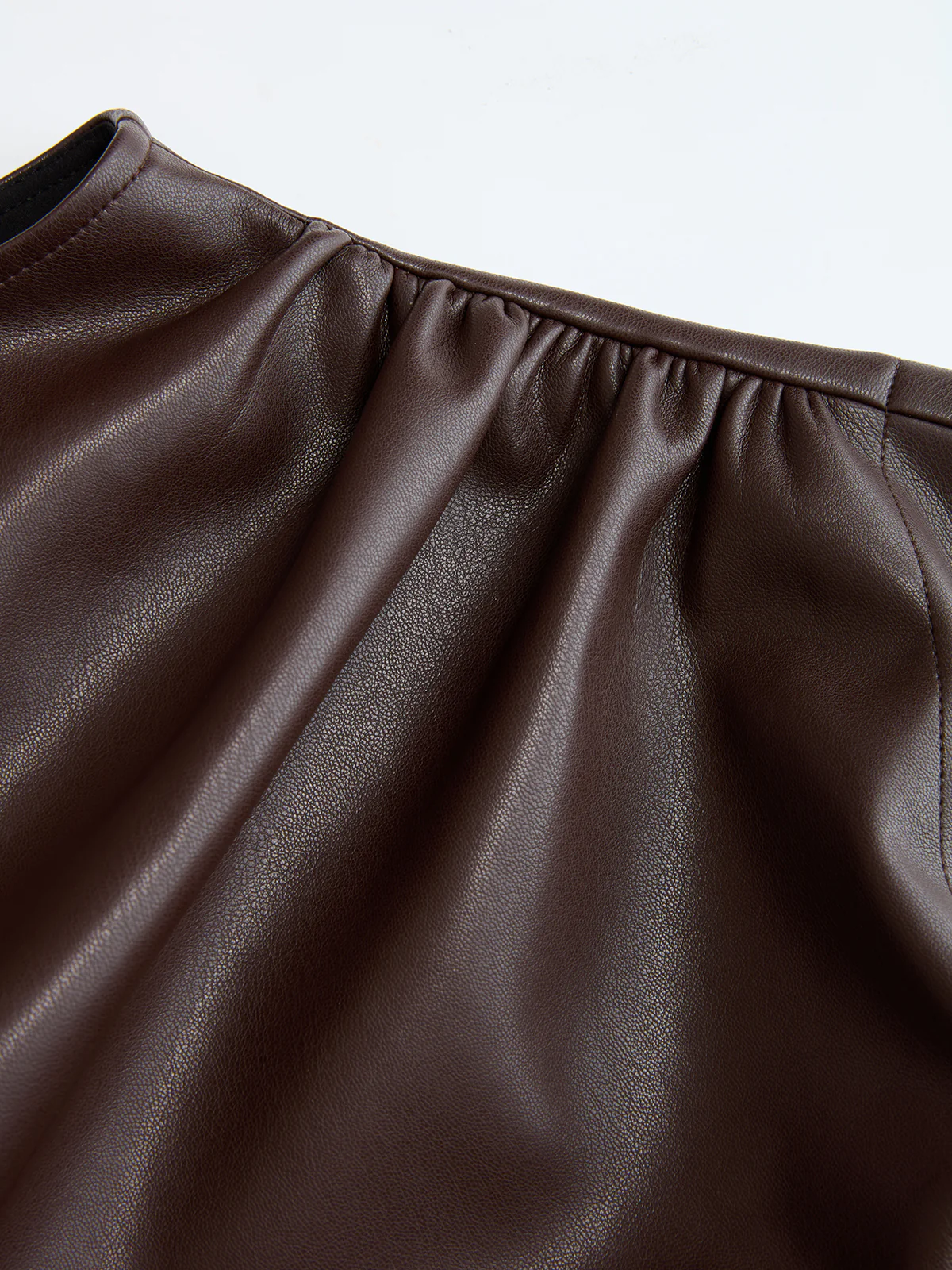 Mock Neck Ruched Cap-Sleeve Faux Leather Top - Image 4