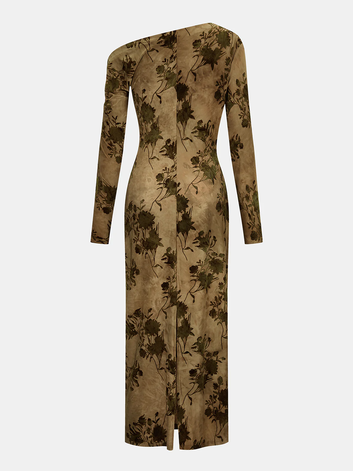 One-Shoulder Flocked-Floral Midi Dress - Image 2