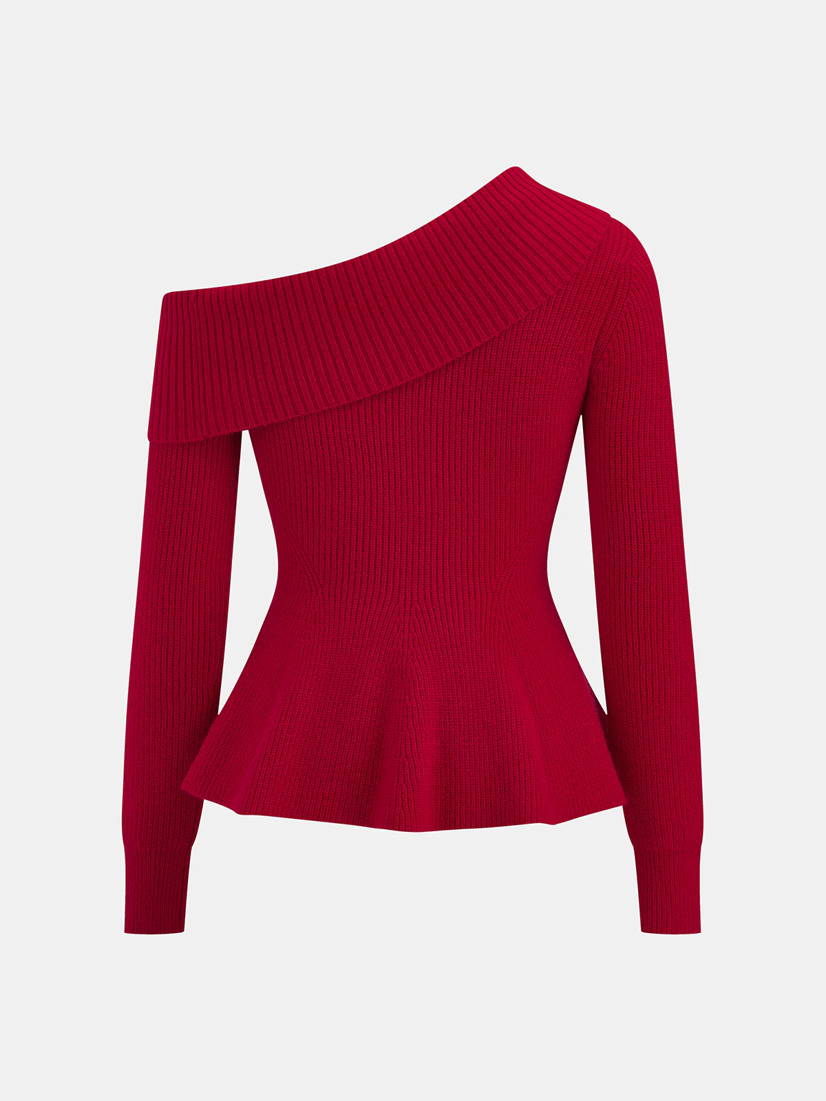 One-Shoulder Rib-Knit Peplum Sweater - Image 2