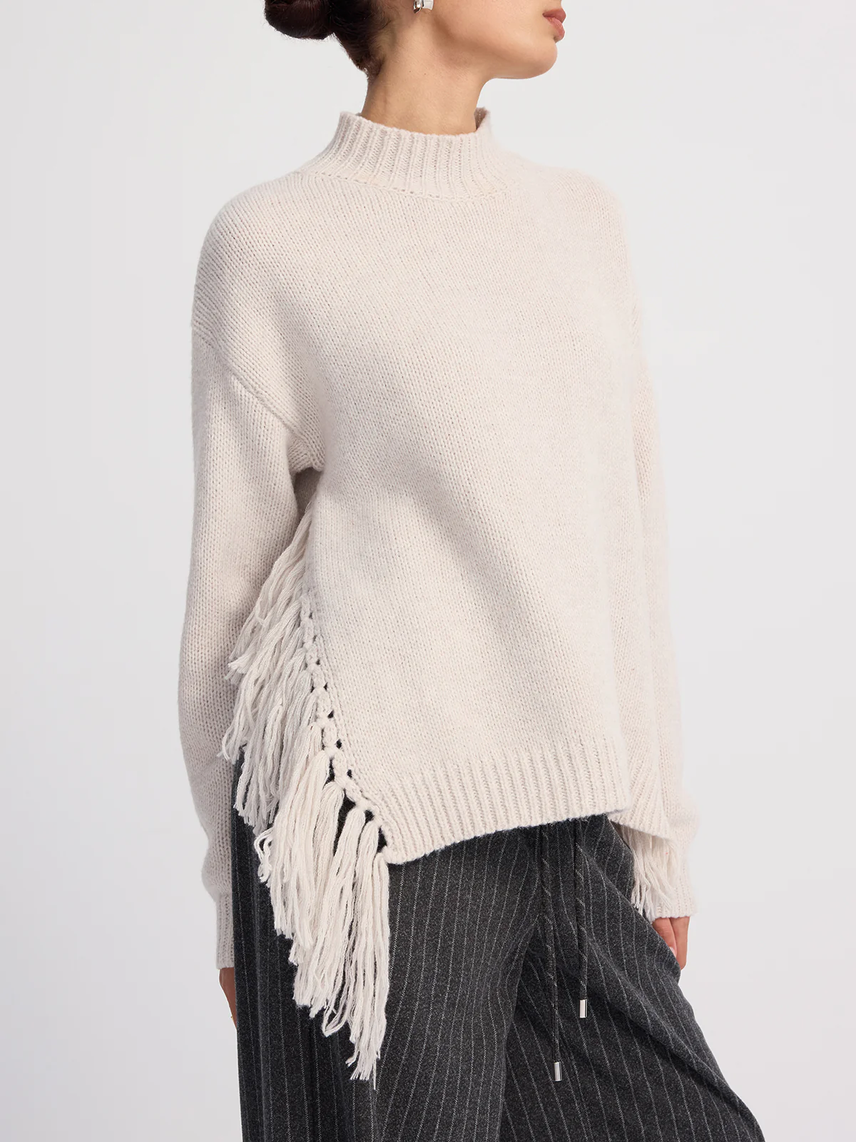 Oversized Fringe Mock-Neck Sweater - Image 2