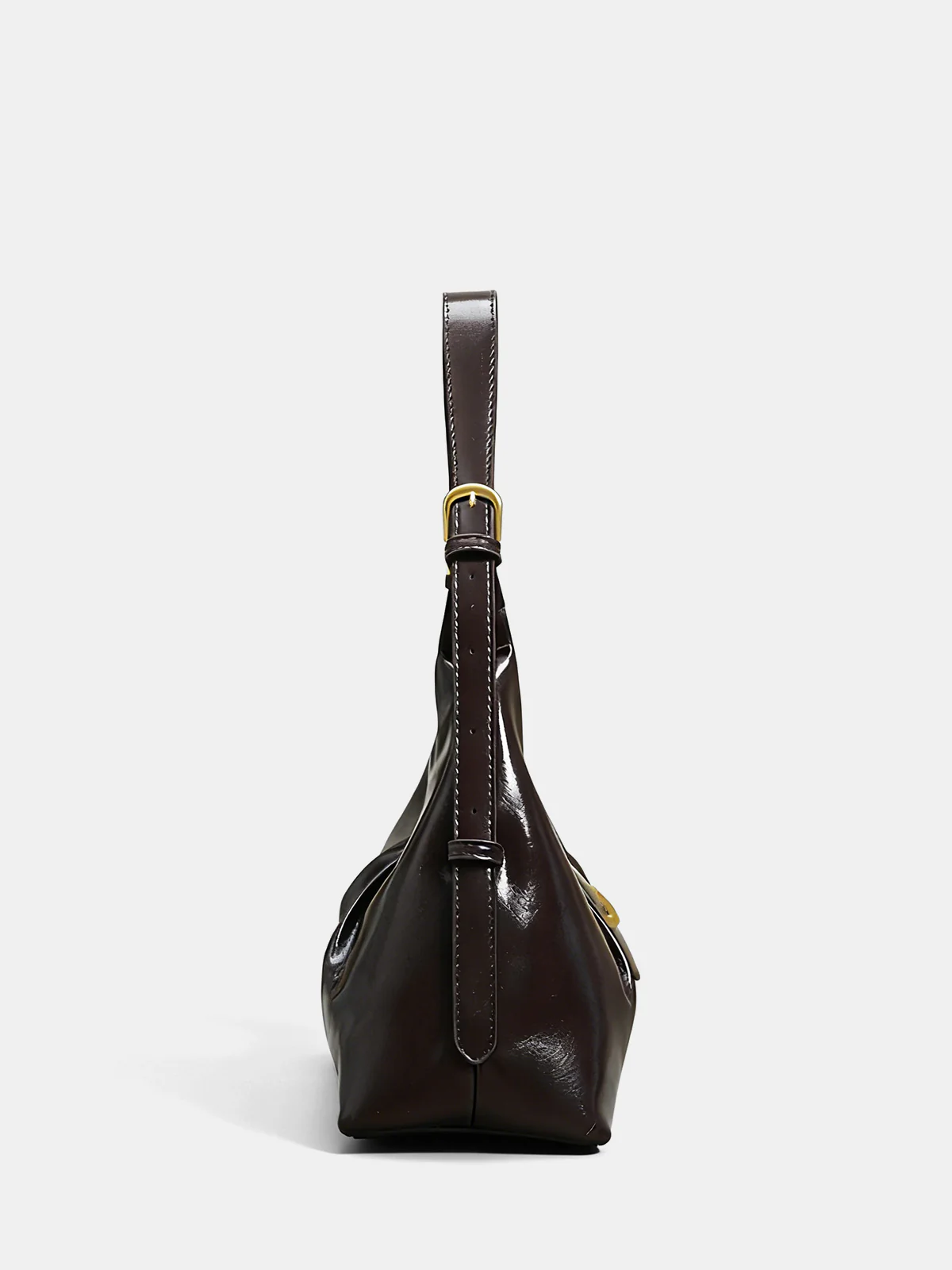 Patent Leather Hobo Bag with Gold Accents - Image 3
