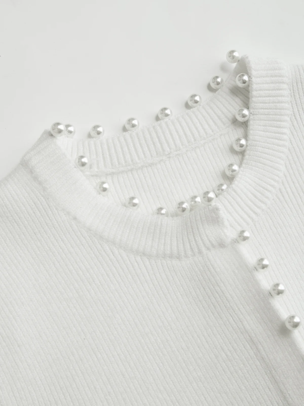 Pearl Trim Ribbed Knit Top - Image 4