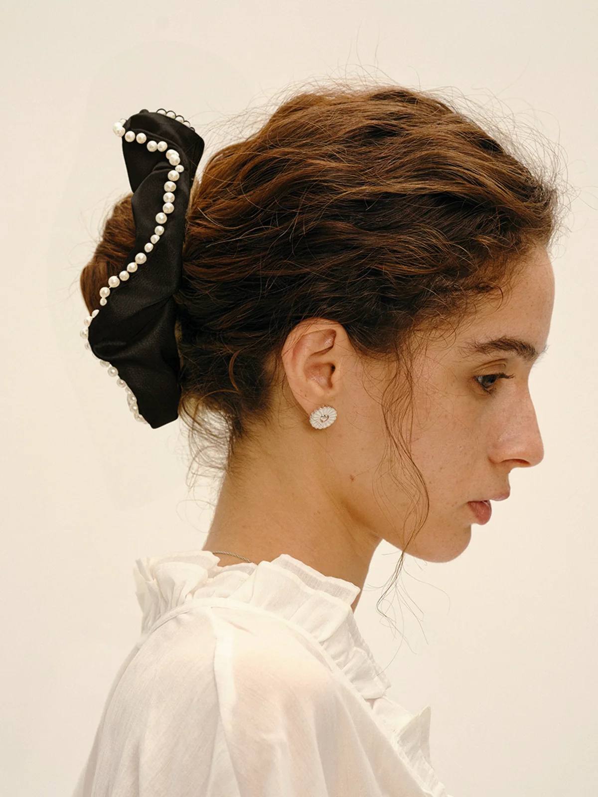Pearl Trim Satin Scrunchie - Image 3