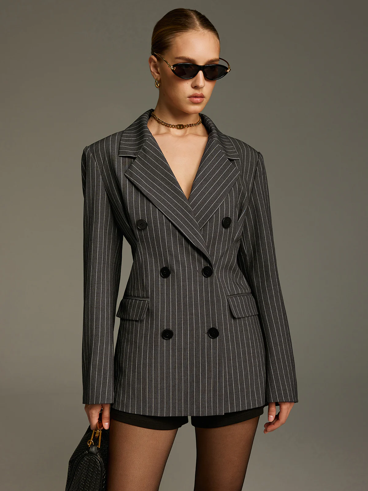 Pinstripe Double-Breasted Blazer