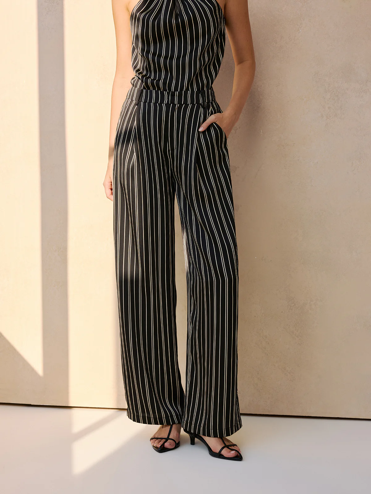 Pinstripe Halter Neck Top & Pants Set - Image 4