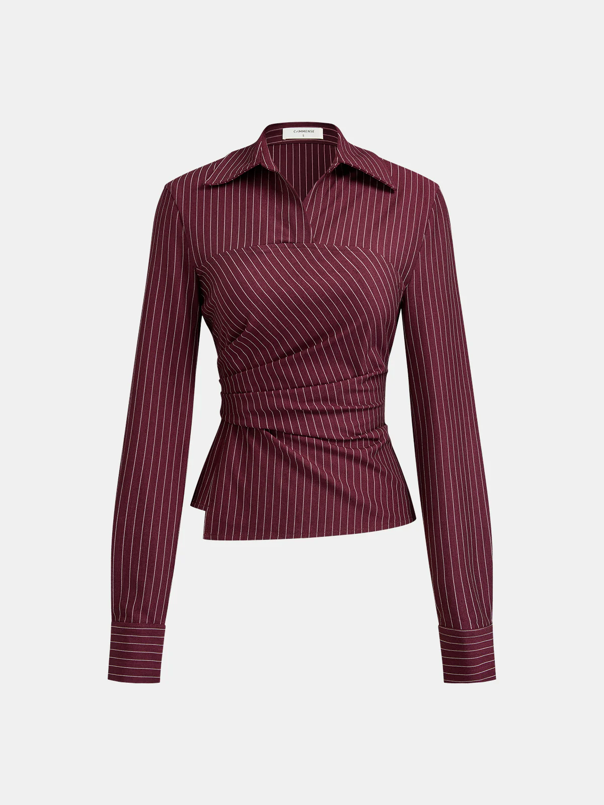 Pinstripe Ruched Collared Blouse