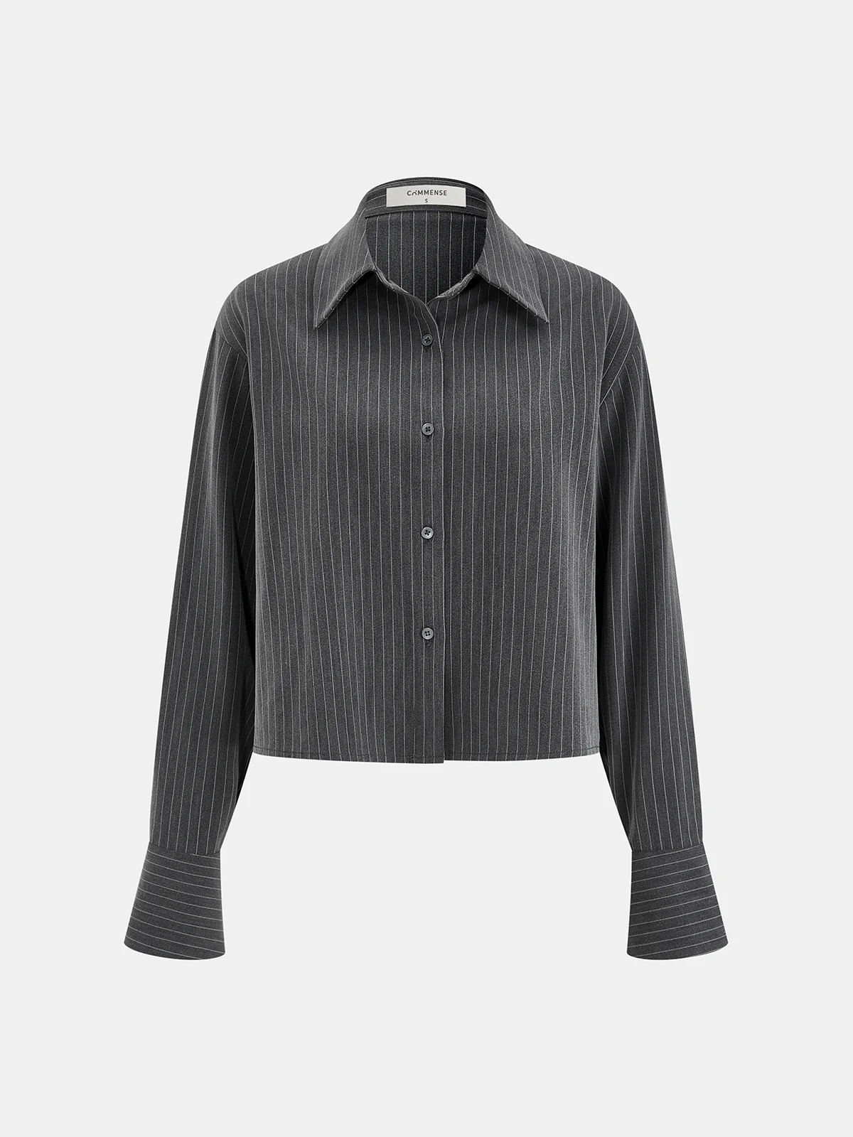 Pinstripe Shirt and Ruched Mini Skirt Set - Image 2