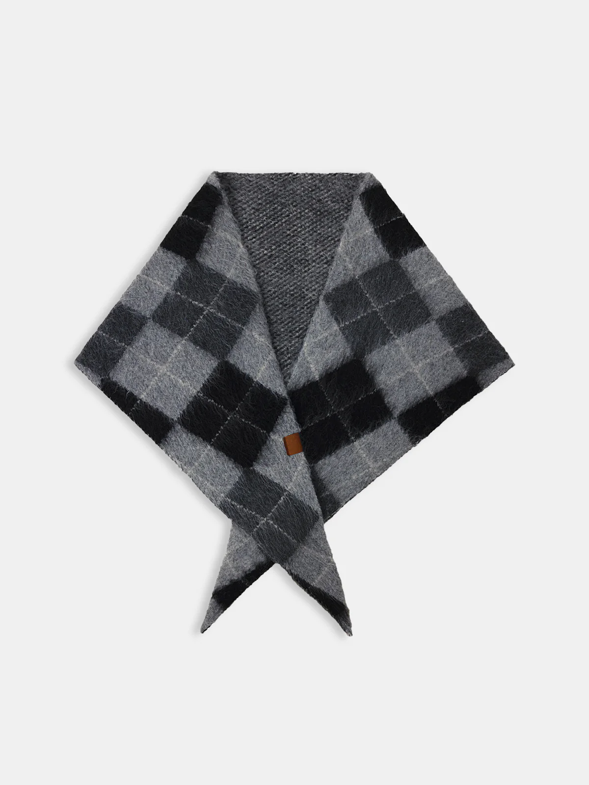 Wool Blend Plaid Knit Triangle Scarf - Image 2