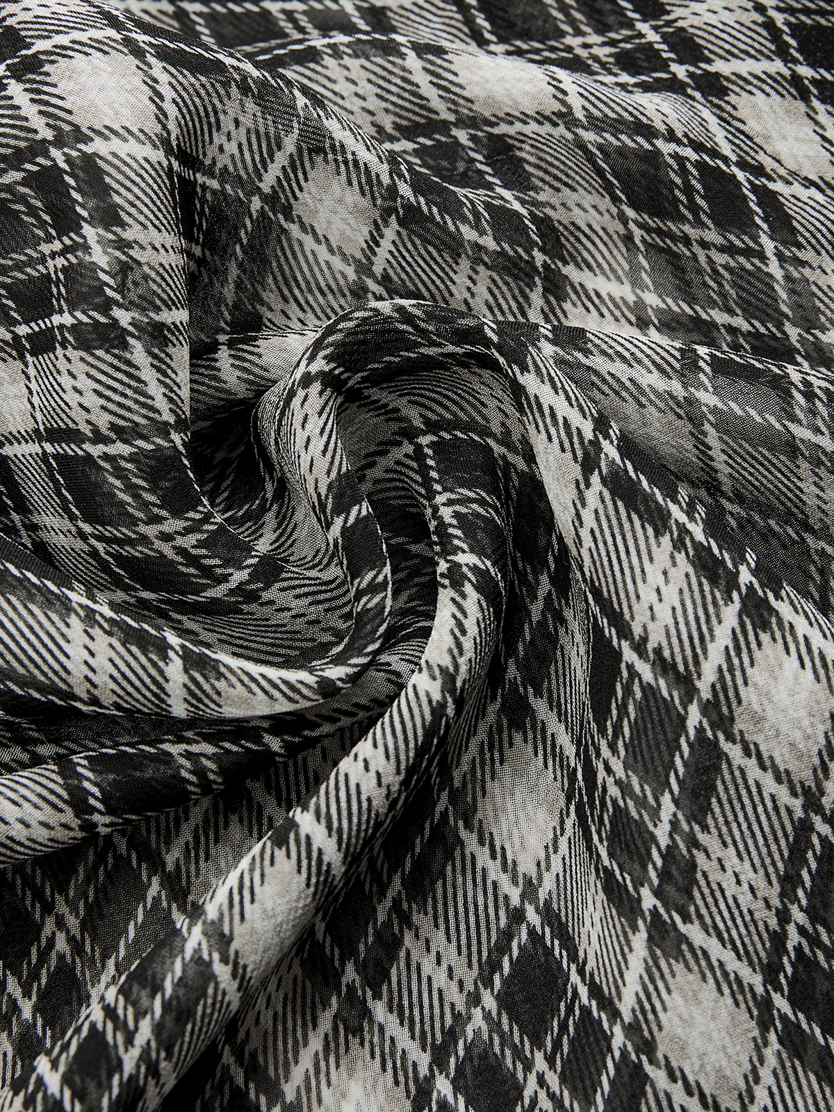 Plaid Sheer Chiffon Tie-Neck Blouse - Image 3