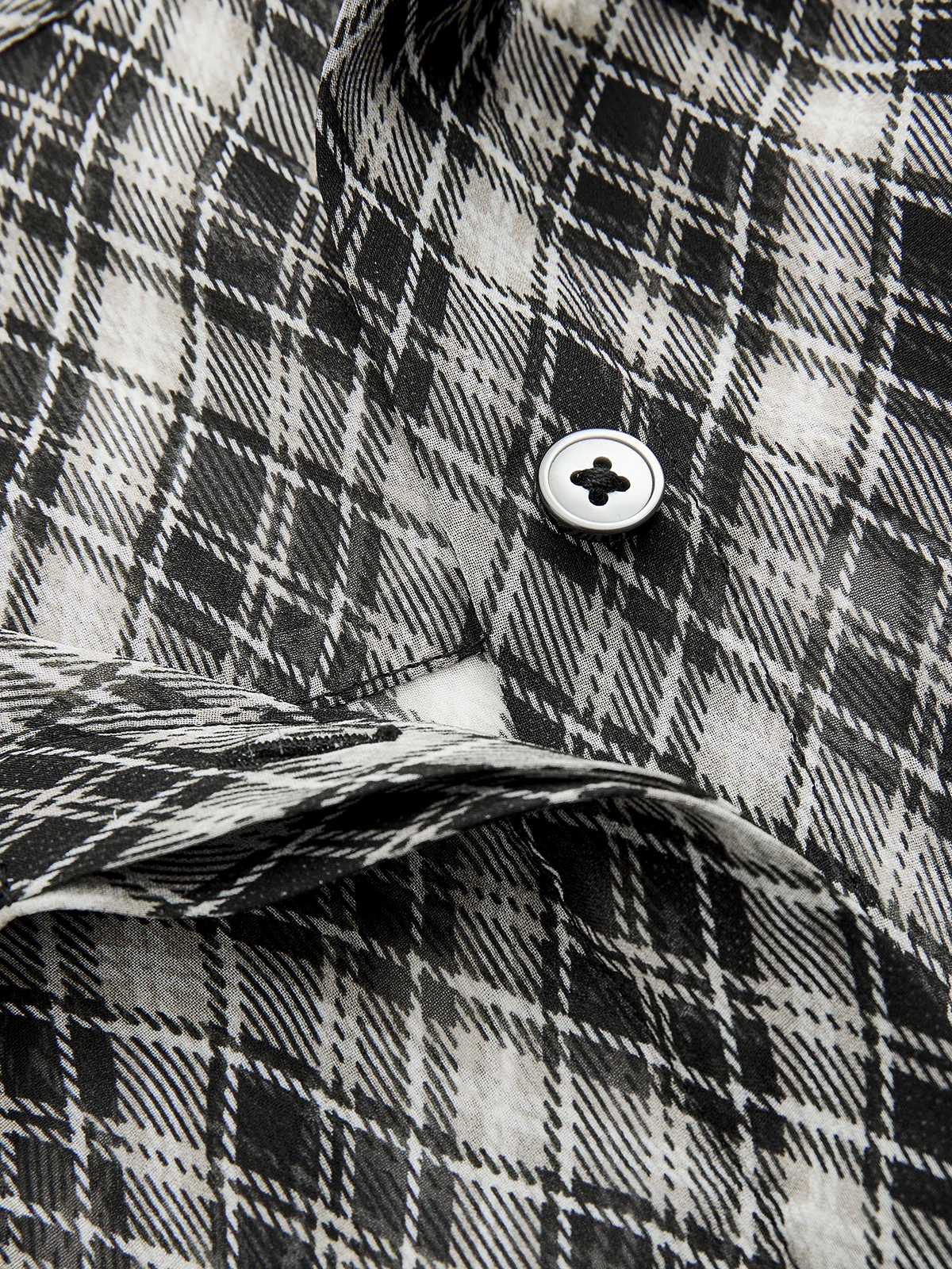 Plaid Sheer Chiffon Tie-Neck Blouse - Image 4