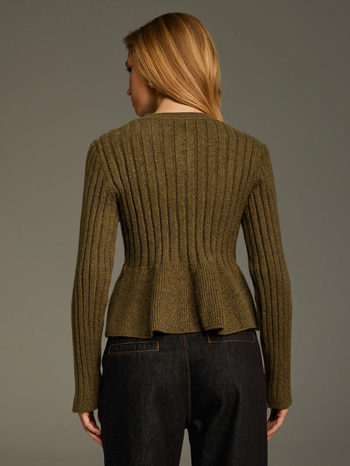 Ribbed Knit Peplum Cardigan - Image 5