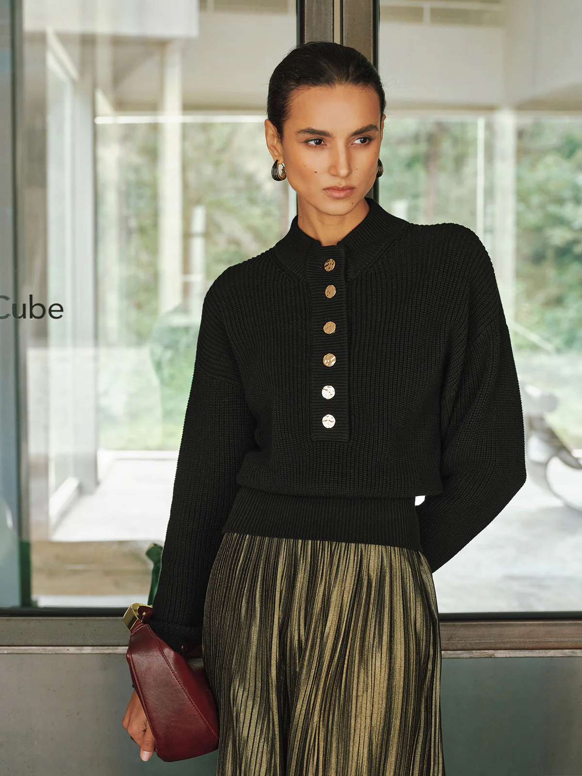 Ribbed Metal Button Sweater - Image 3