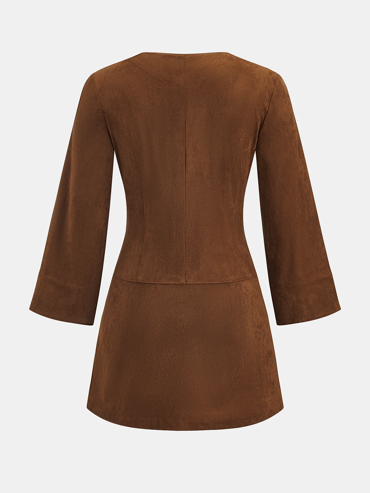 Ring Detail Suede Effect Zip-Front Mini Dress - Image 3
