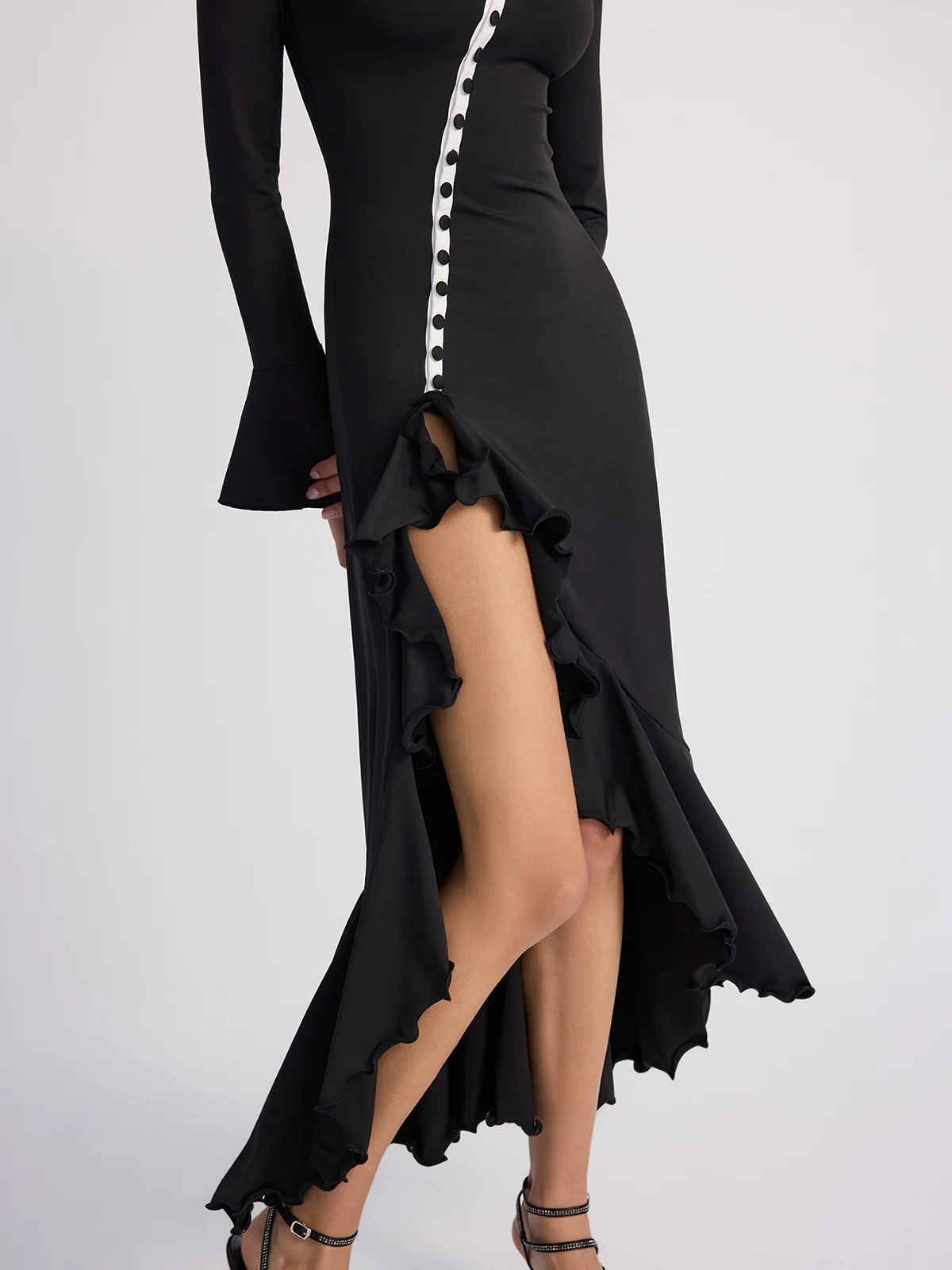 Ruffled Contrast-Trim Button-Front Midi Dress - Image 3
