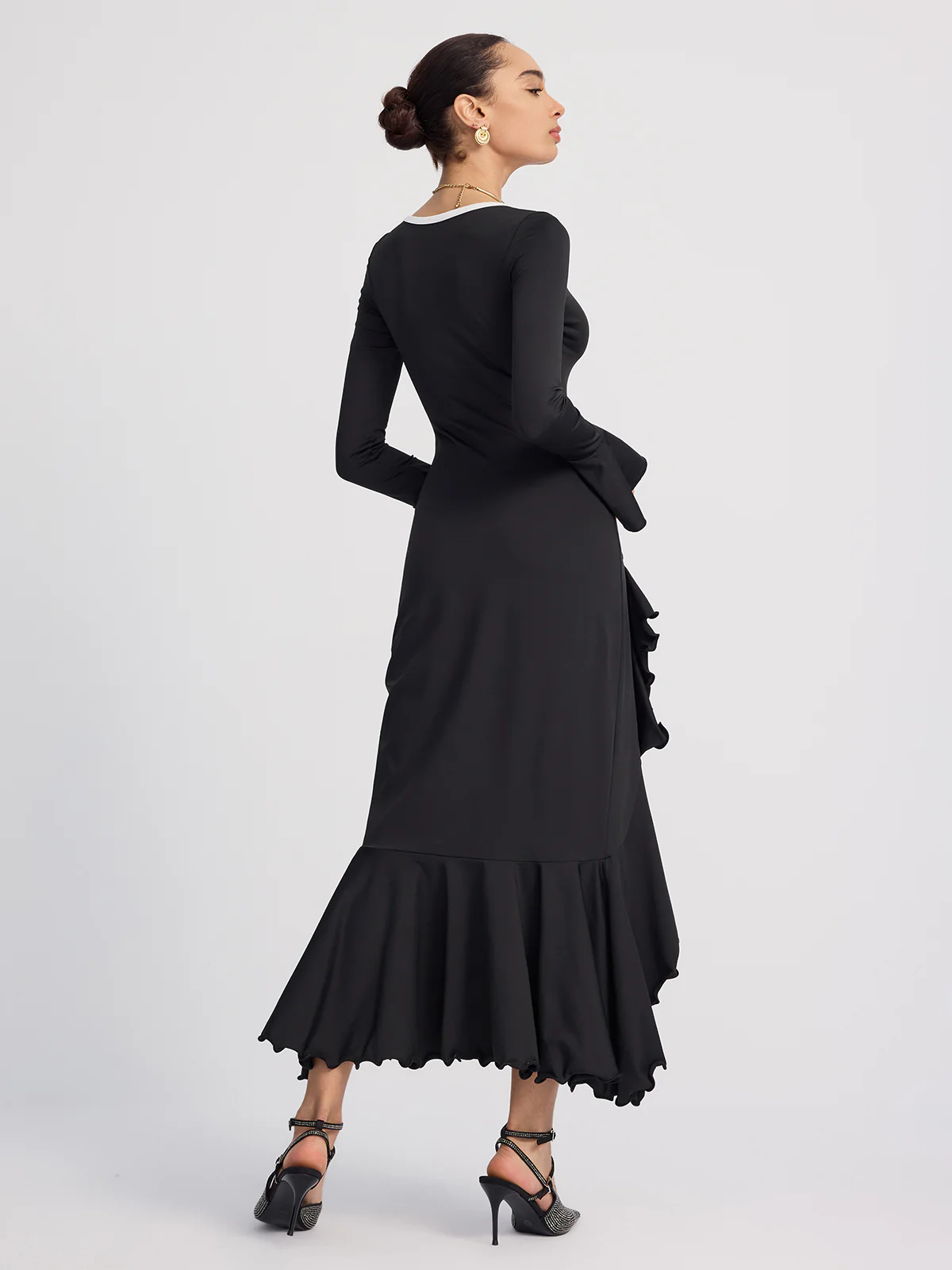 Ruffled Contrast-Trim Button-Front Midi Dress - Image 6