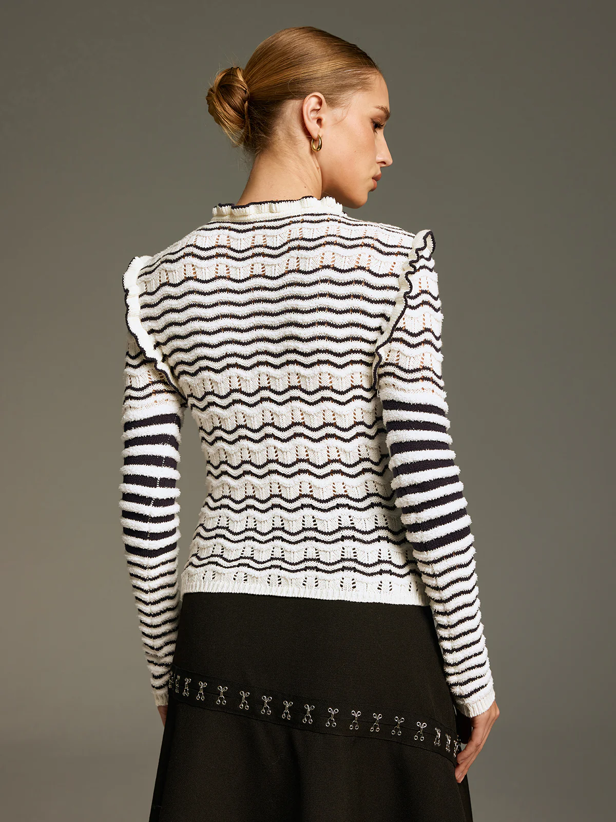 Ruffled Striped Openwork Knit Top - Image 6