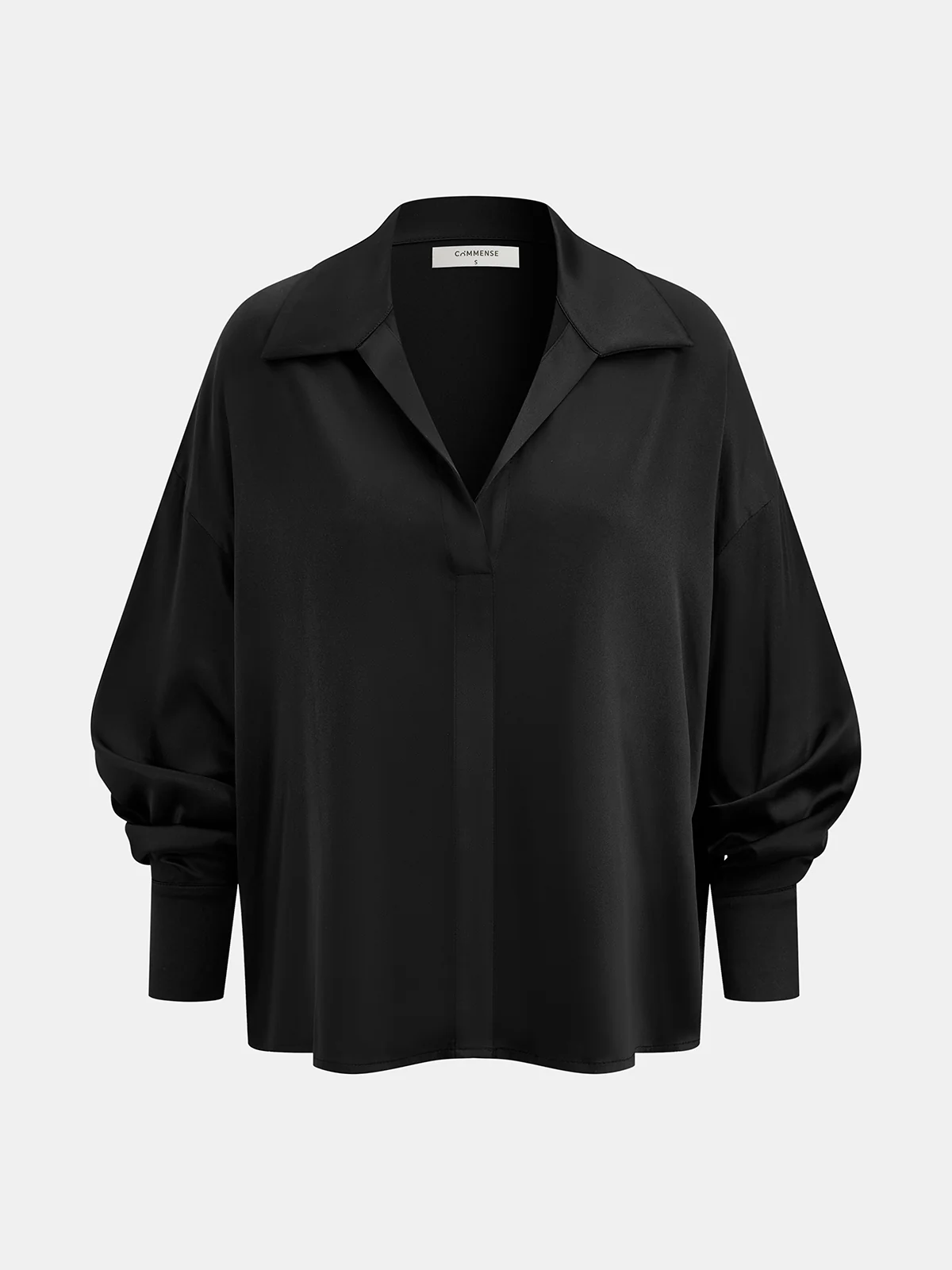 Satin Collared Lantern-Sleeve Blouse