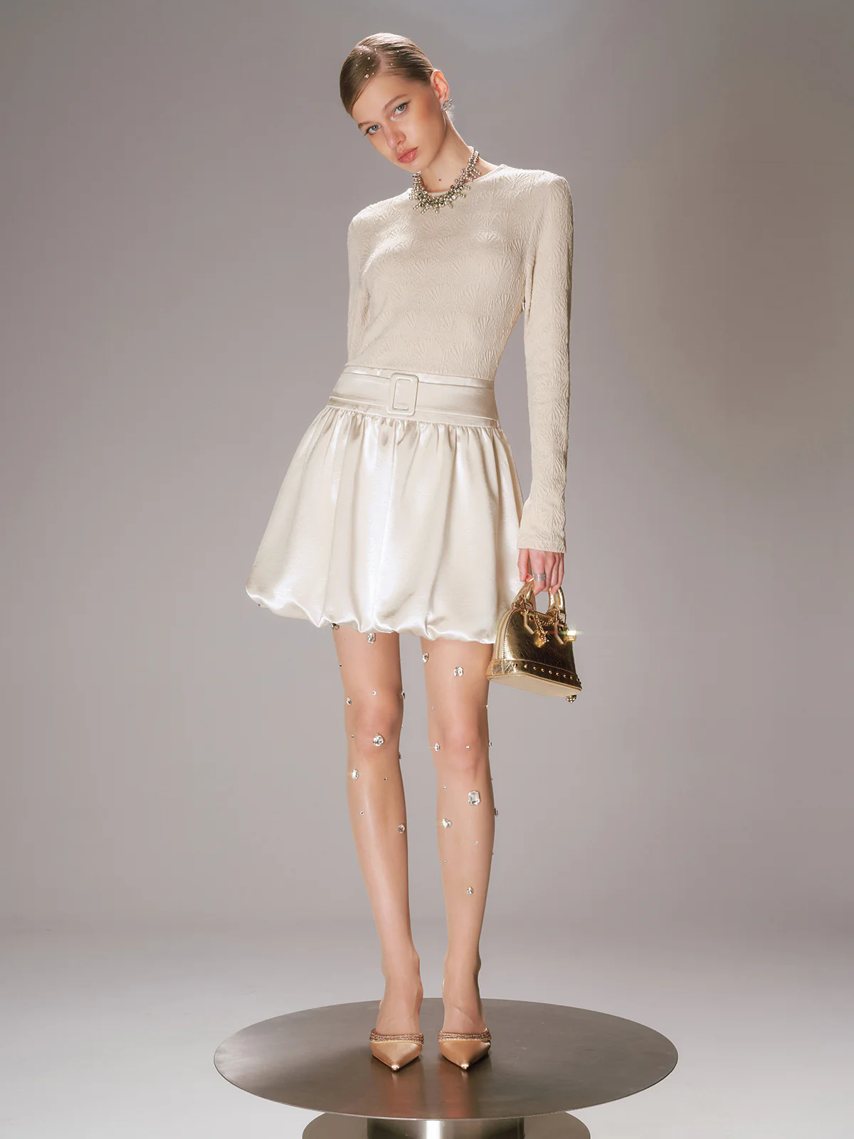 Satin Effect Panel Textured Mini Dress - Image 2