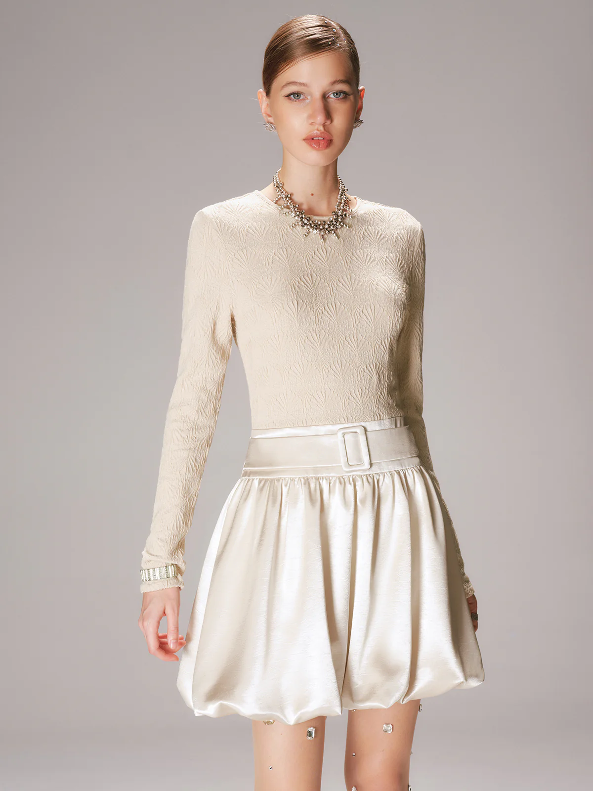 Satin Effect Panel Textured Mini Dress - Image 3