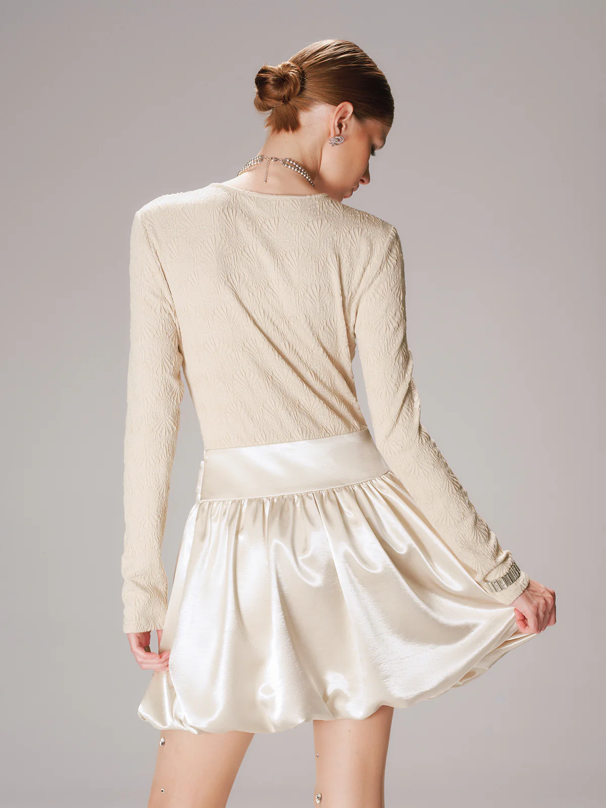 Satin Effect Panel Textured Mini Dress - Image 5
