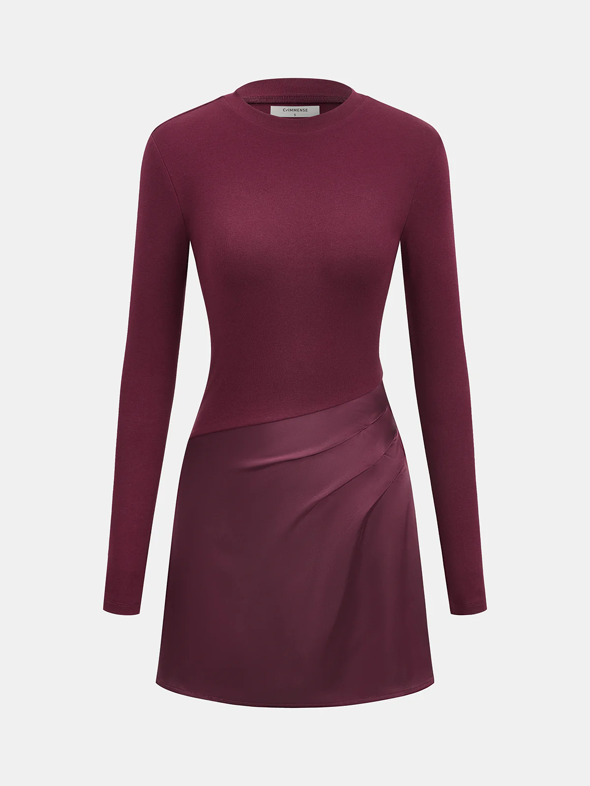 Satin Panel Long-Sleeve Fitted Mini Dress