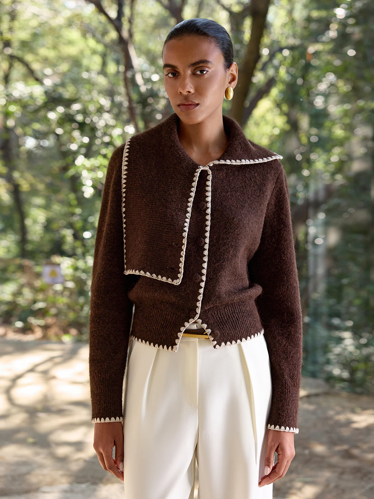 Scalloped Trim Wool-Blend Knit Cardigan - Image 8