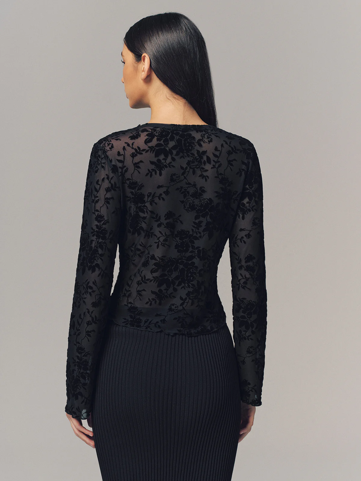 Semi-Sheer Lace V-Neck Blouse - Image 6