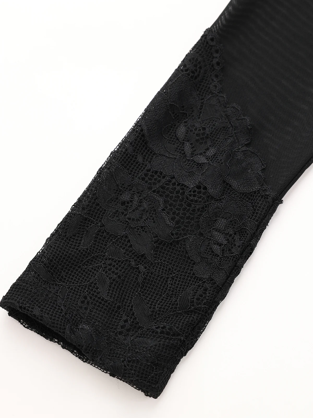 Semi-Sheer Mesh Lace Panel Long-Sleeve Bodysuit - Image 5