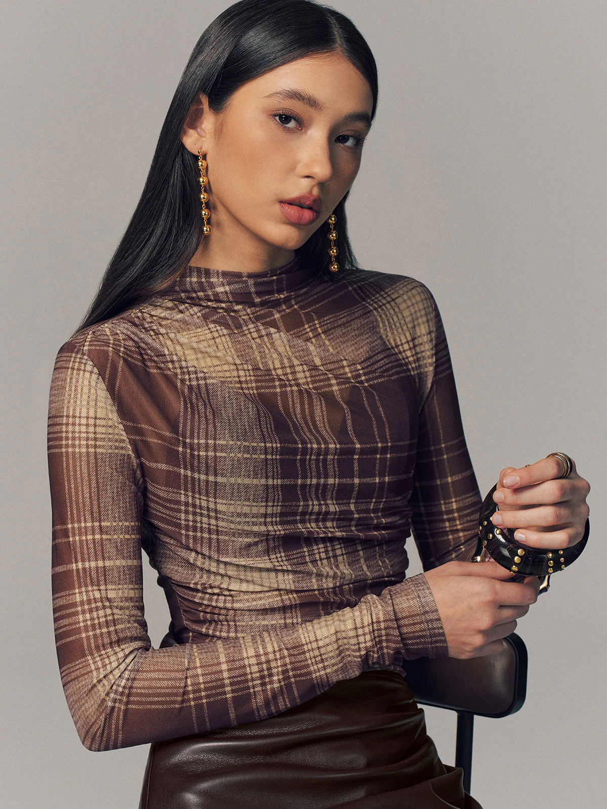 Semi-Sheer Plaid Mesh Top - Image 6