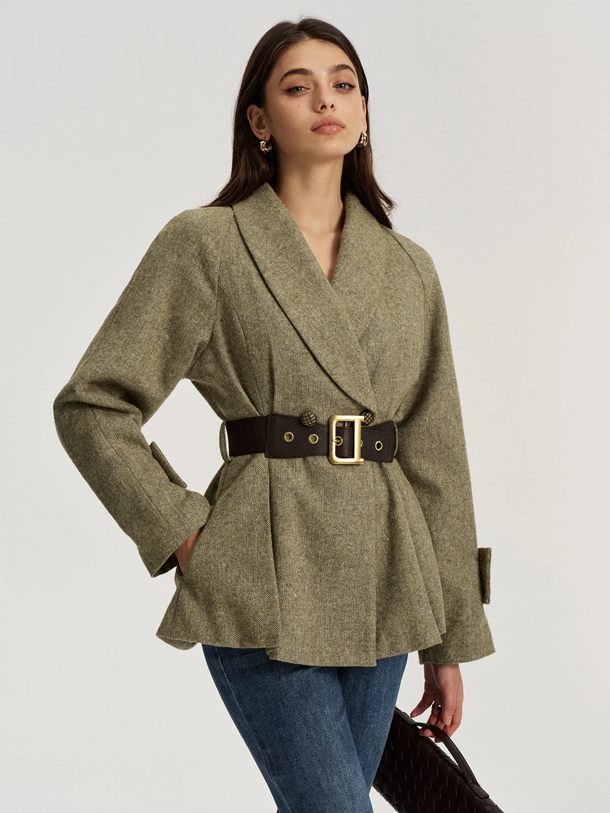 Shawl Collar Wool-Blend Belted Blazer - Image 3