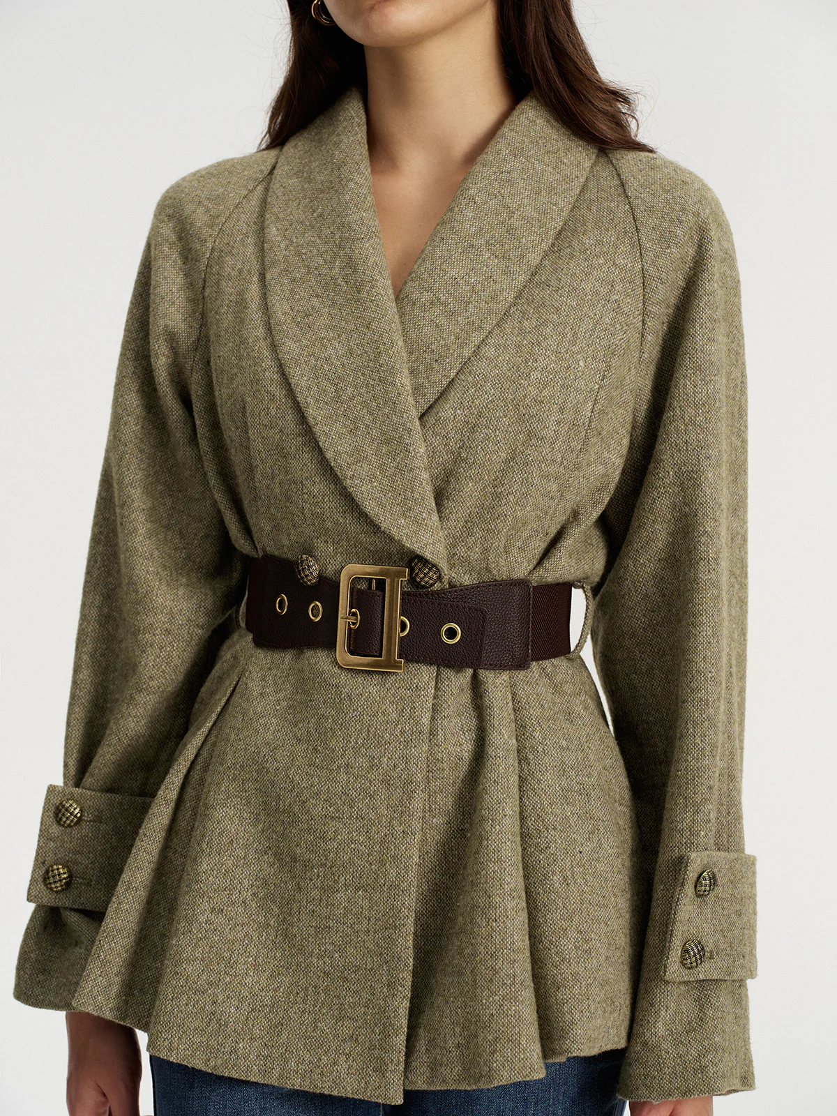 Shawl Collar Wool-Blend Belted Blazer - Image 4