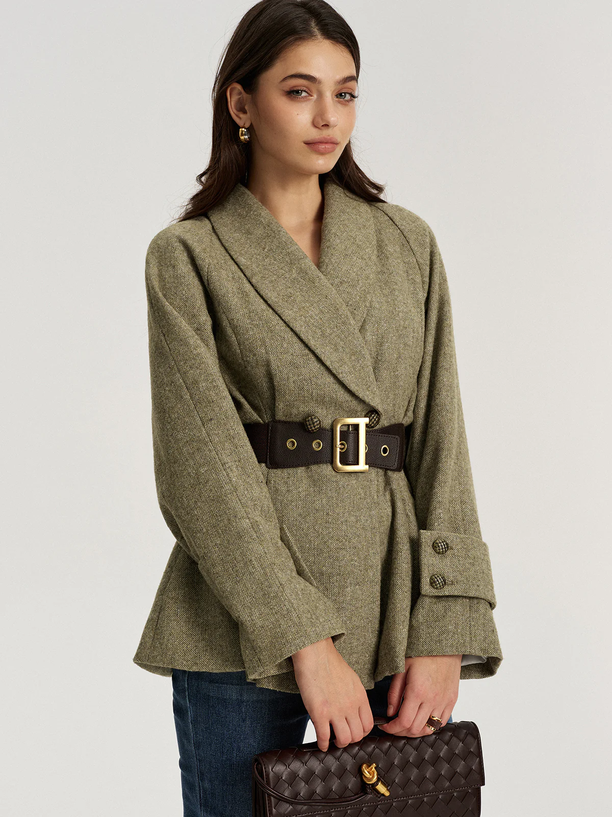 Shawl Collar Wool-Blend Belted Blazer - Image 5