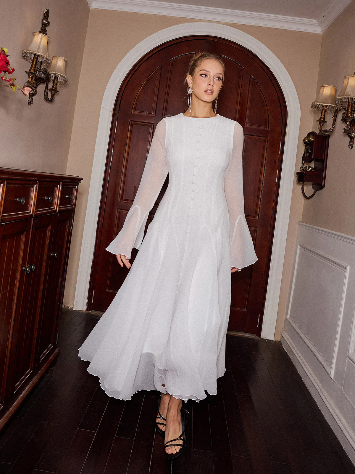 Sheer Bell Sleeve Maxi Dress - Image 5