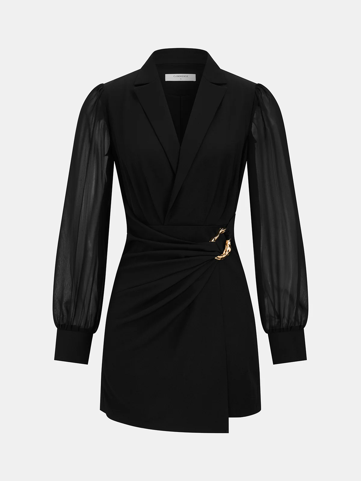 Sheer-Sleeve Metal Buckle Blazer Dress - Image 2