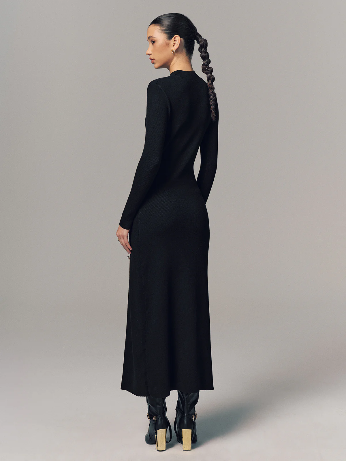 Side Button Slit Rib-Knit Maxi Dress - Image 5