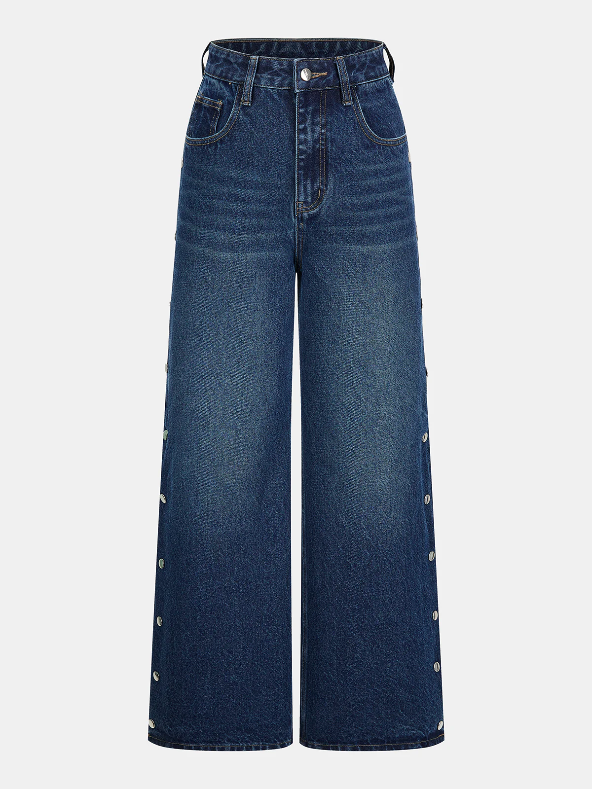 Side Button Wide-Leg Denim Pants