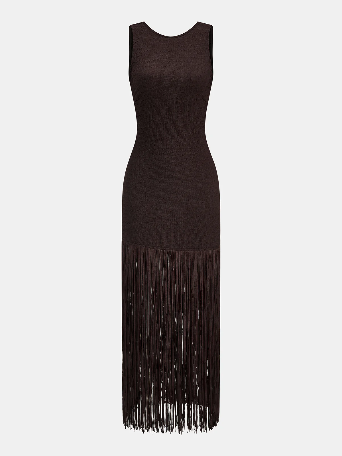 Sleeveless Fringe Hem Backless Midi Dress - Image 3