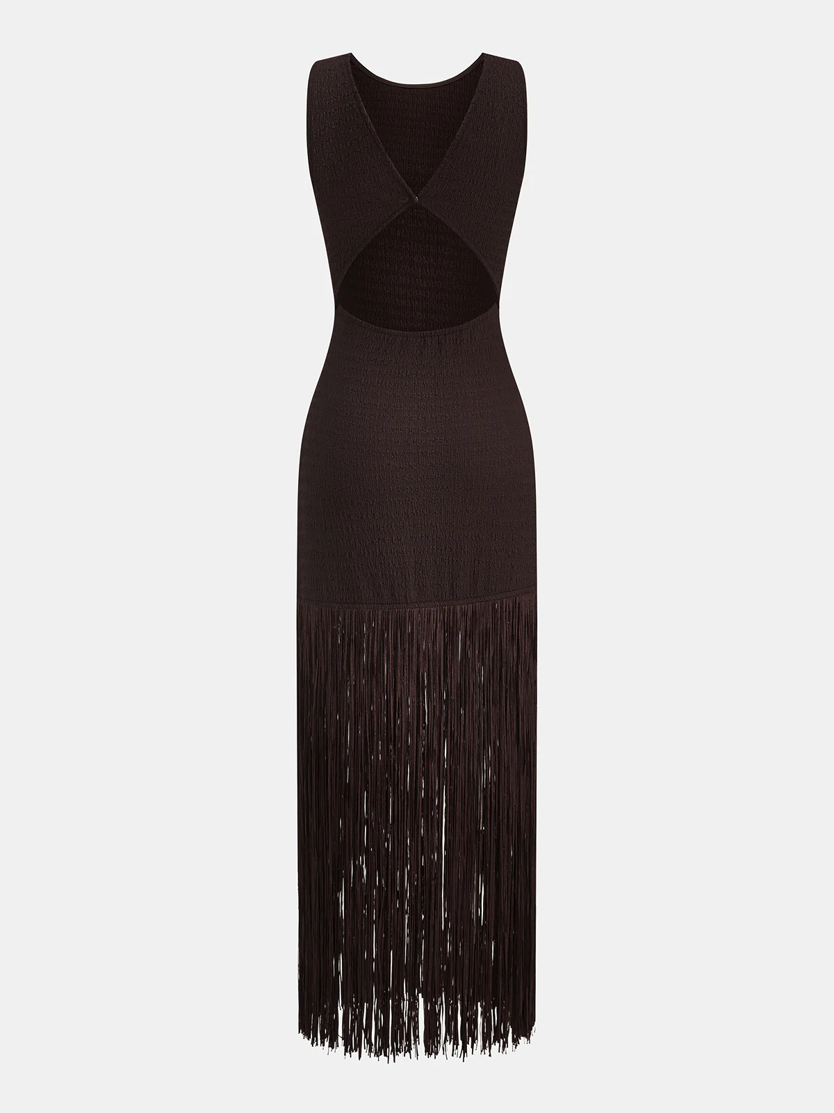 Sleeveless Fringe Hem Backless Midi Dress - Image 4
