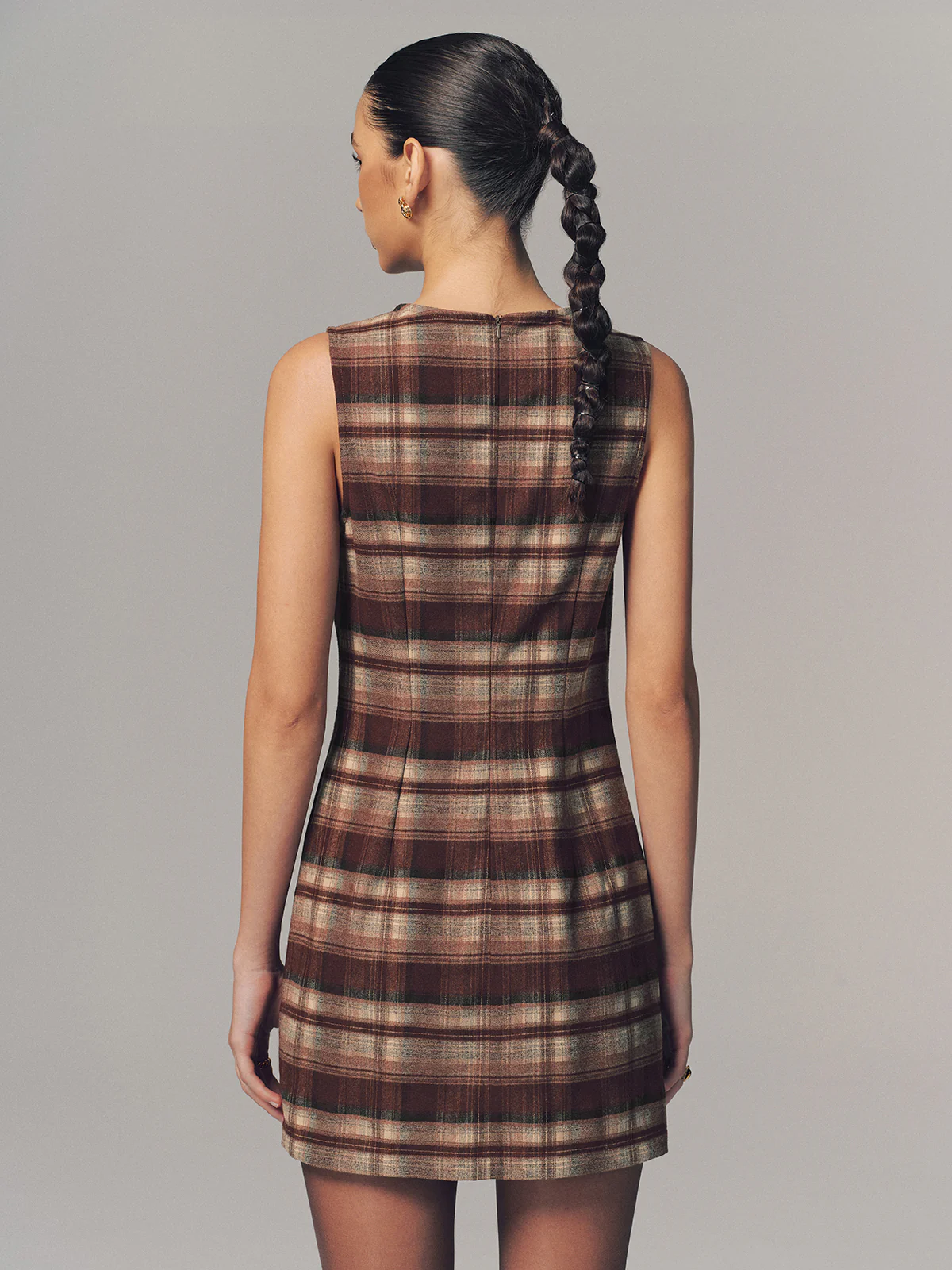 Sleeveless Plaid Fitted Mini Dress - Image 5