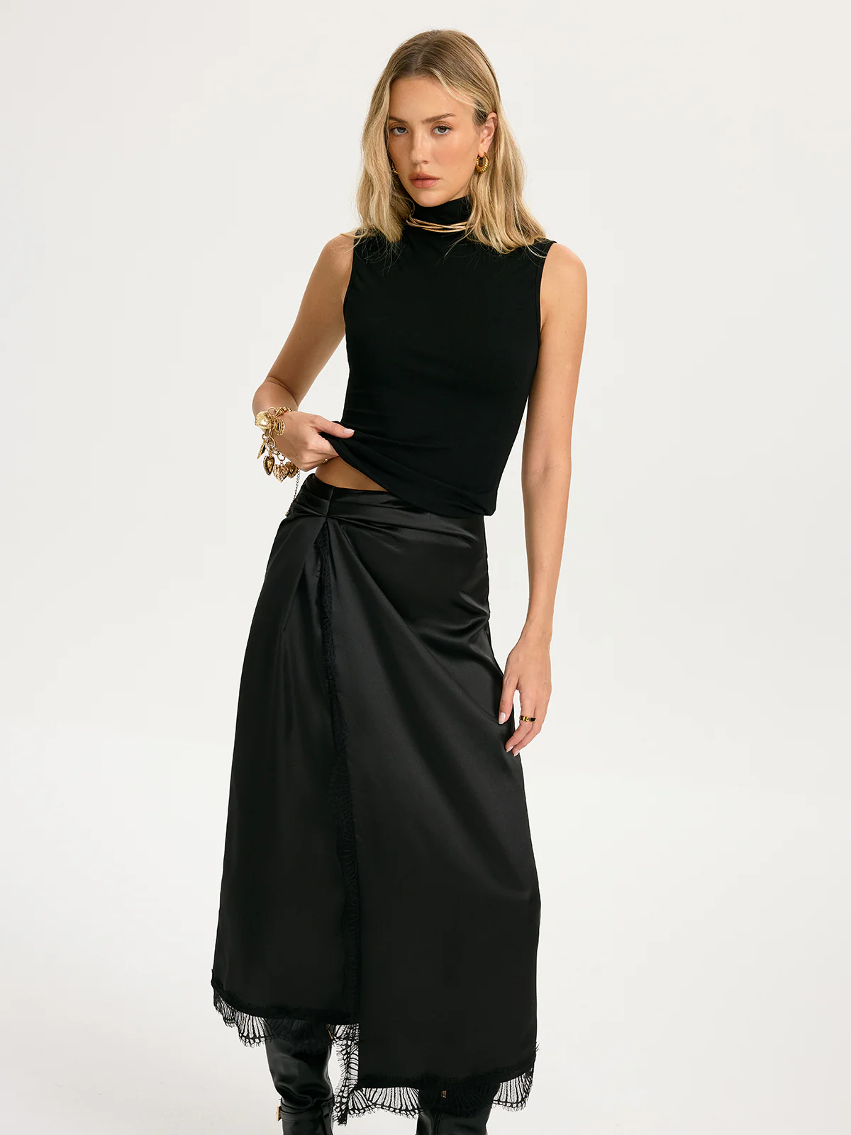 Sleeveless Top & Lace-Trim Satin Skirt Set - Image 3