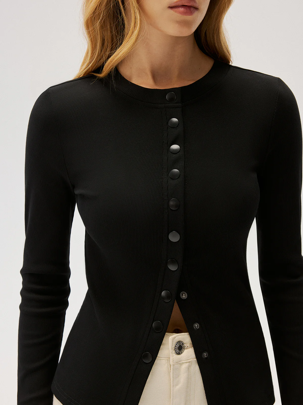 Slim-Fit Ribbed Button-Front Top - Image 4
