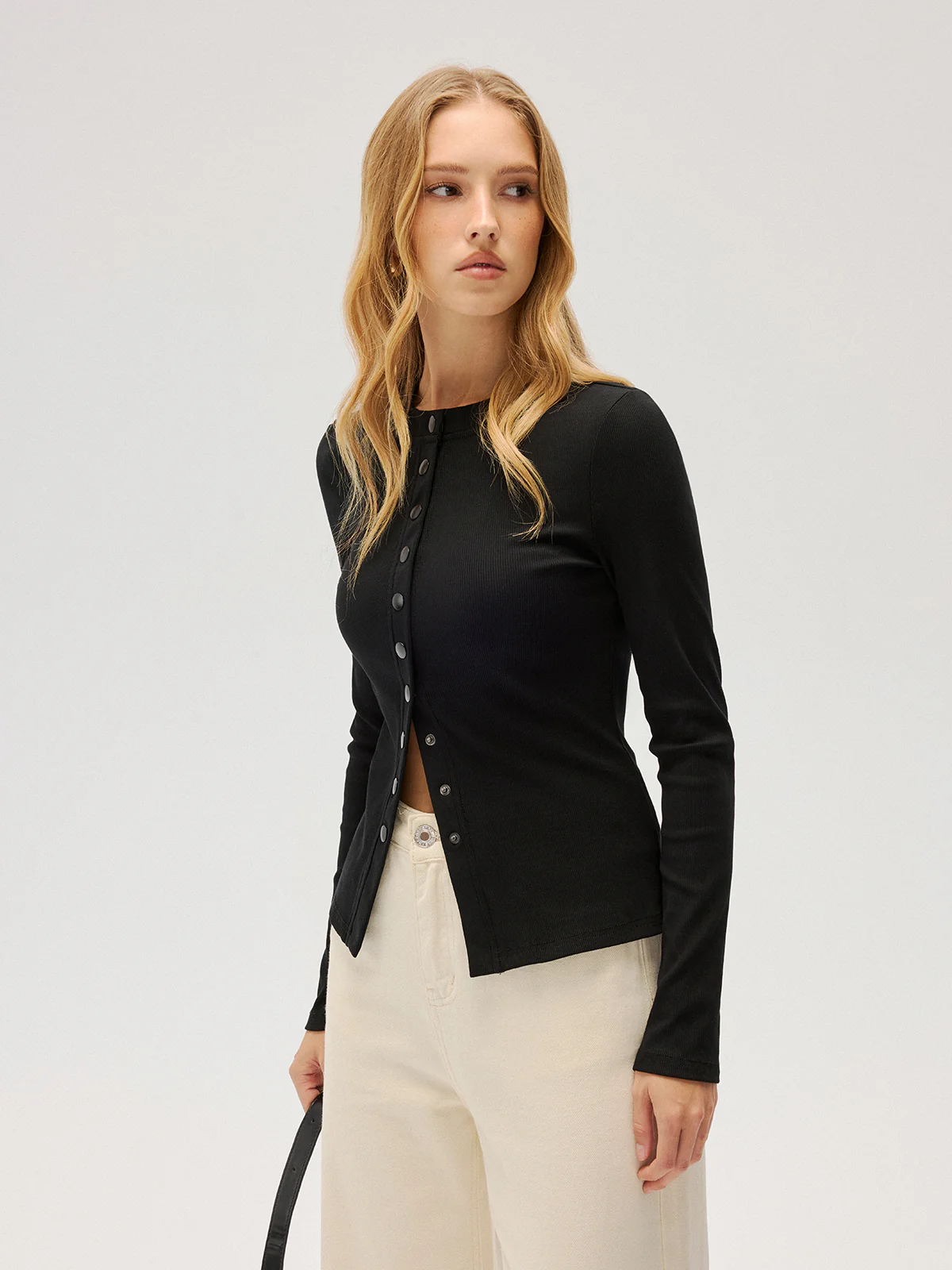 Slim-Fit Ribbed Button-Front Top - Image 5