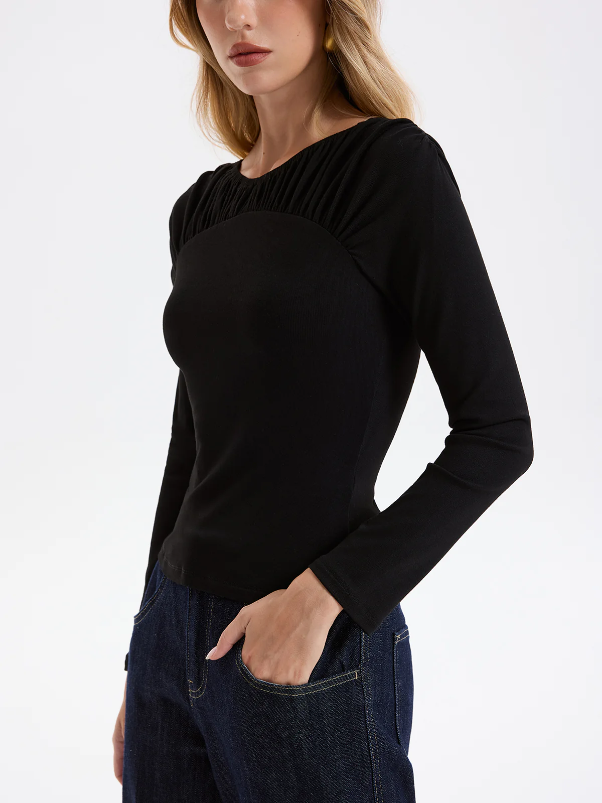 Smocked Neck Long-Sleeve Blouse - Image 4