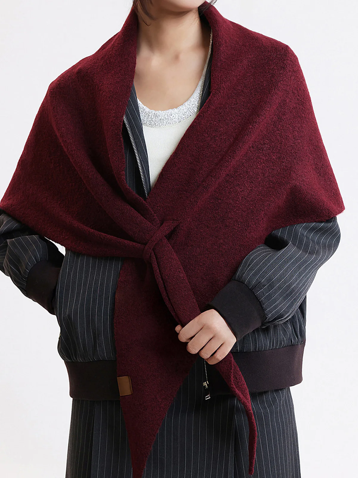 Wool Blend Solid Knit Triangle Scarf - Image 2